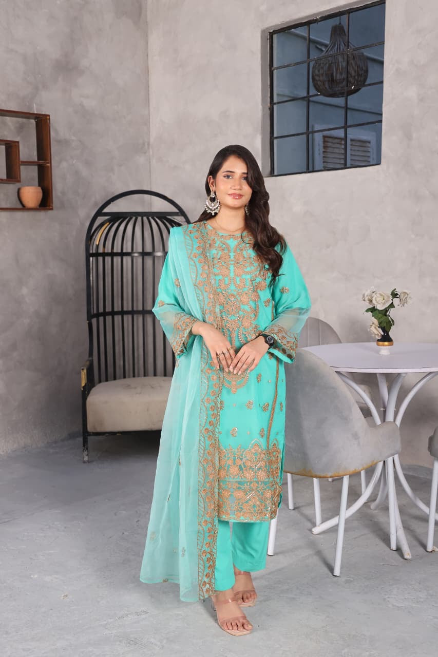Organza full embroidery 3 piece
