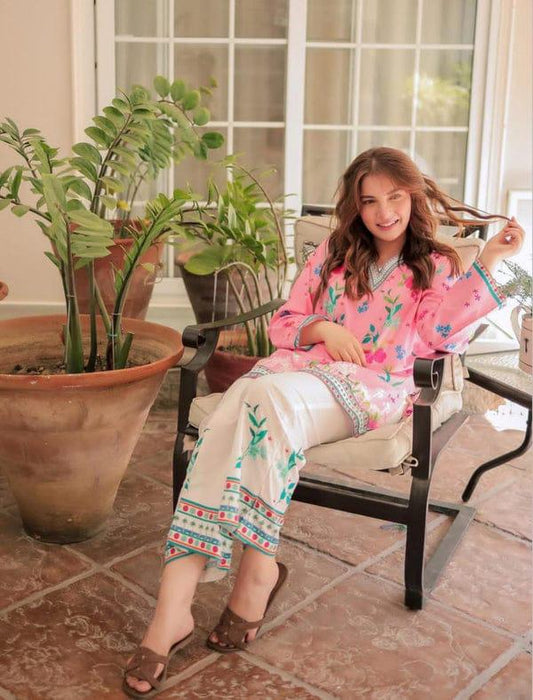 PINK AND WHITE PRINTED 2 PIECE