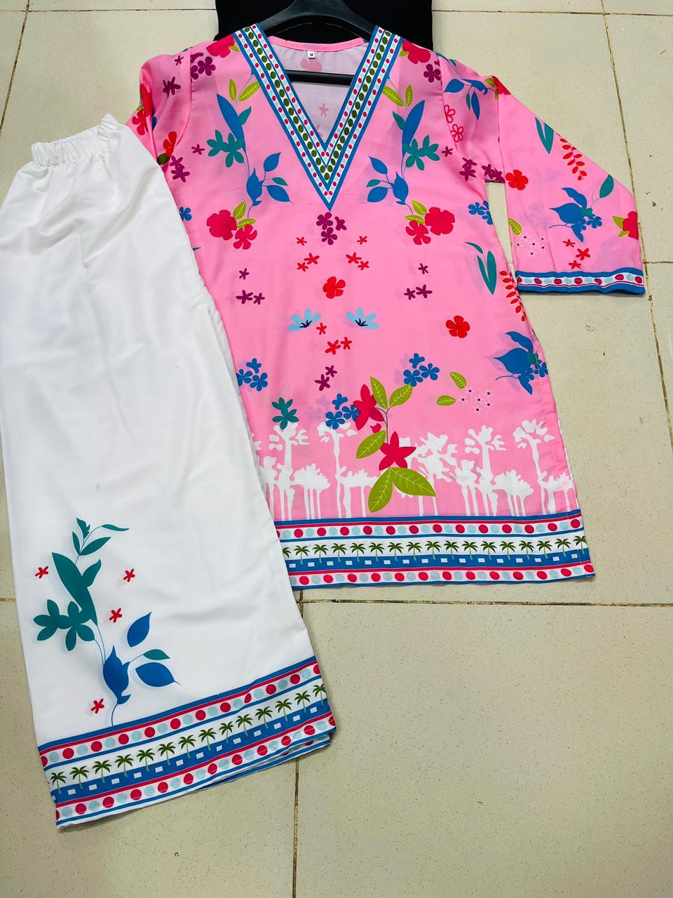 PINK AND WHITE PRINTED 2 PIECE